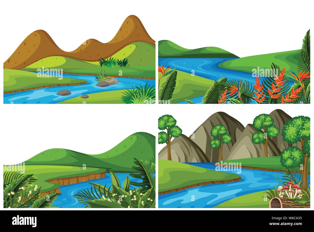 A set of outdoor scene including river illustration Stock Vector Image ...