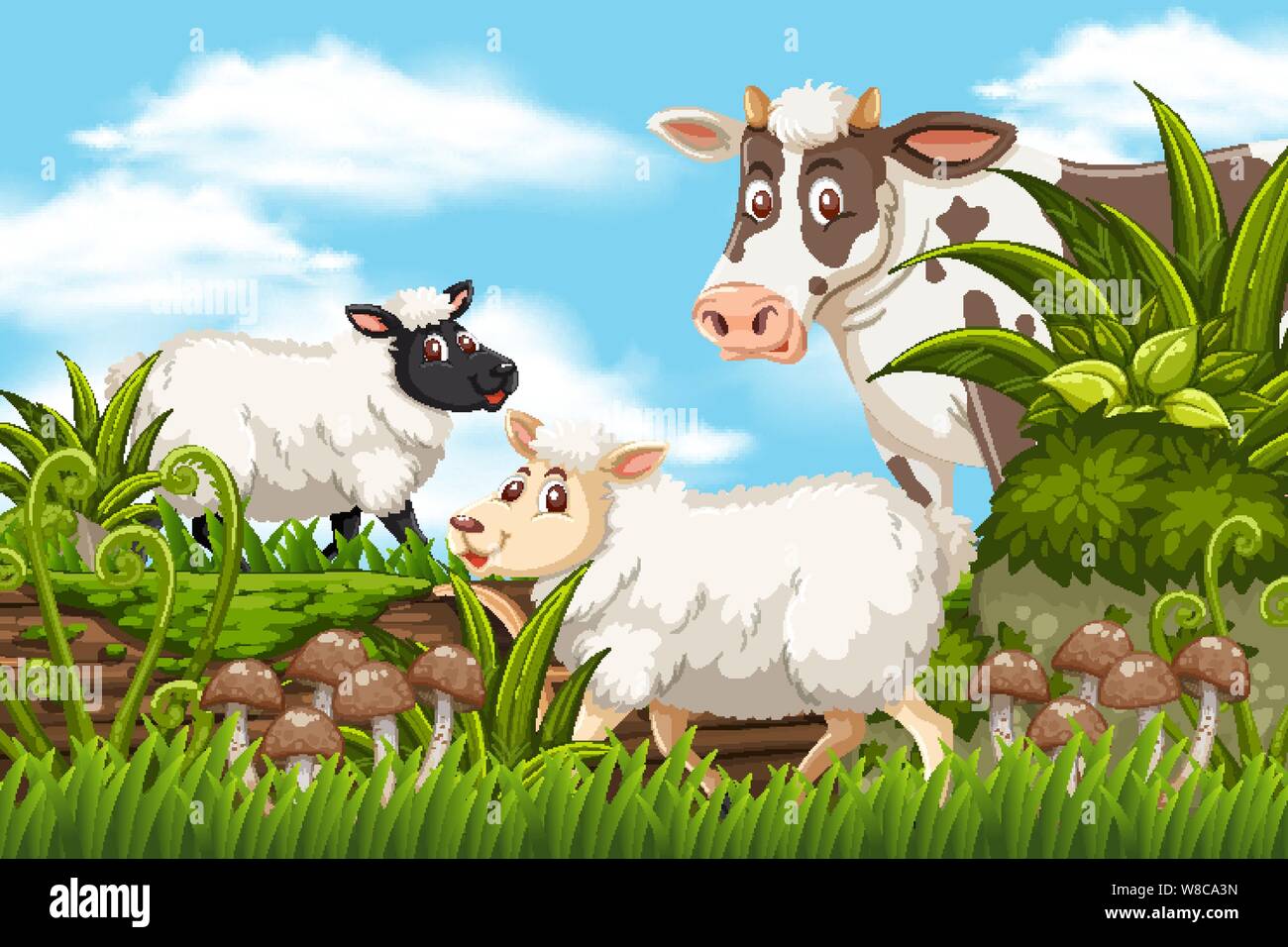 Farm animals in nature scene illustration Stock Vector Image & Art - Alamy