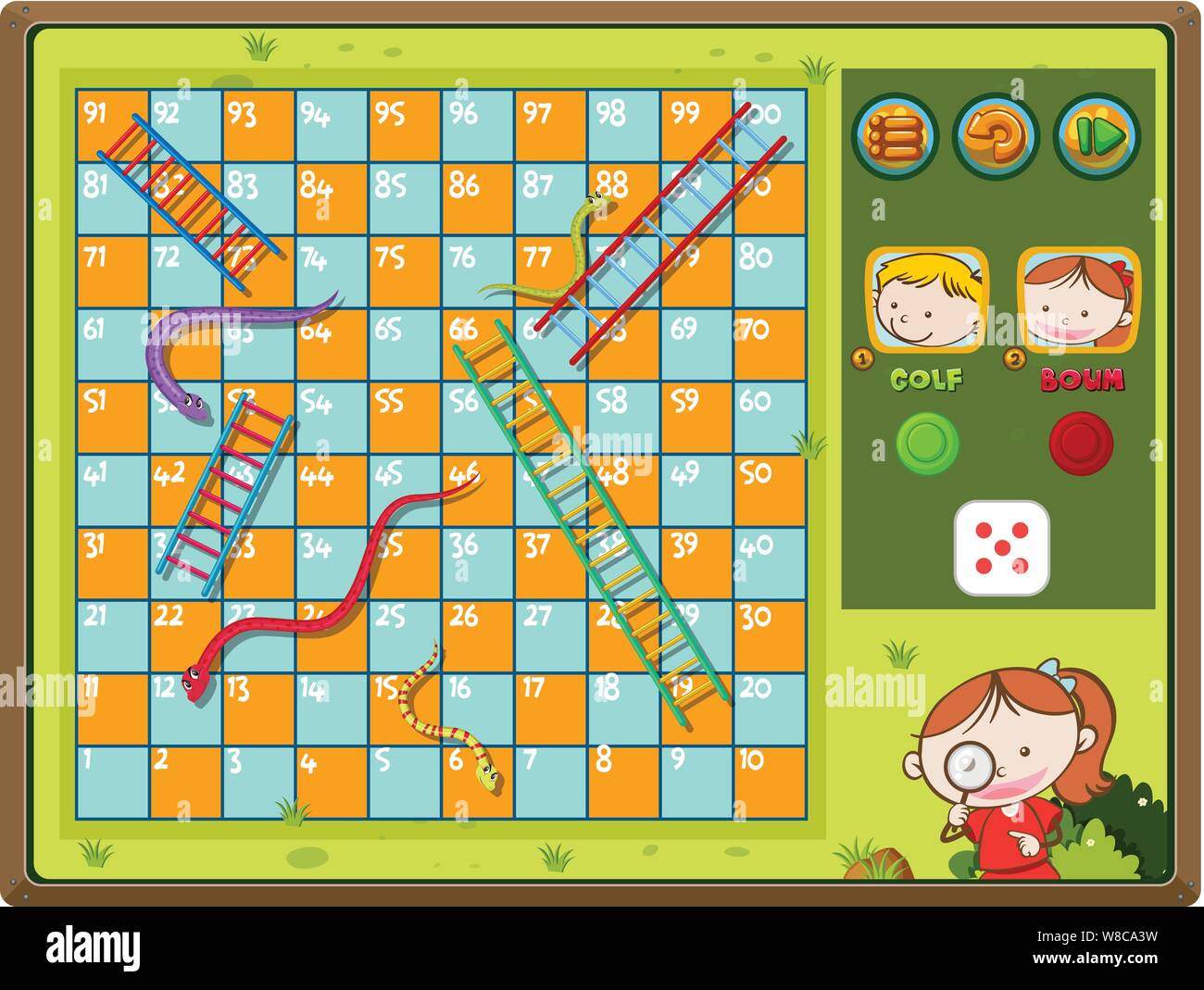 Snake and ladder game with boy and girl in background illustration Stock  Vector Image & Art - Alamy