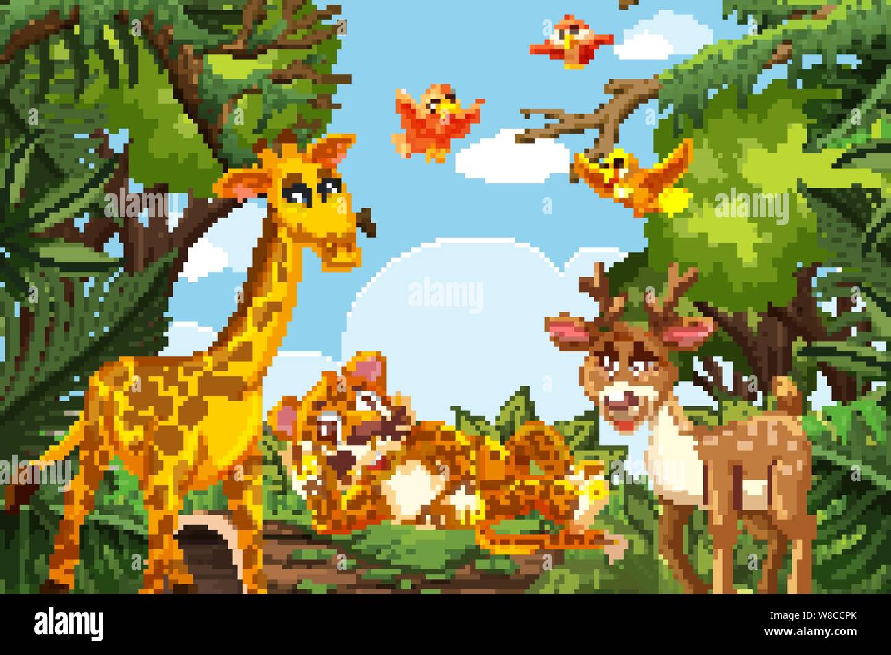 Cute animals in jungle scene illustration Stock Vector Image & Art - Alamy