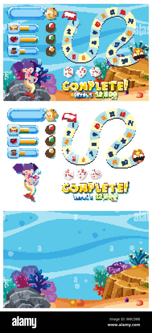 Set of game background with scene underwater illustration Stock Vector ...