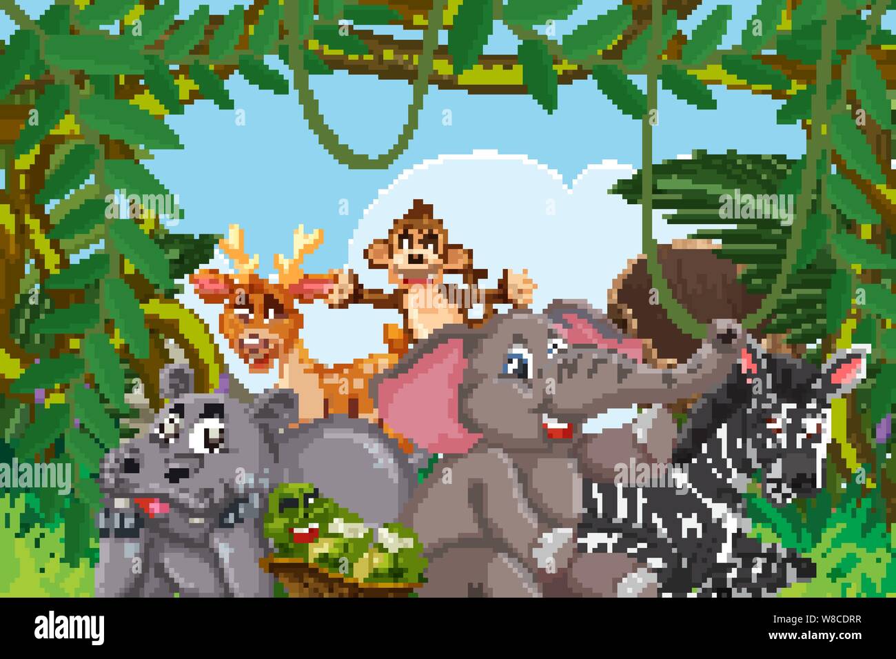 Cute animals in jungle illustration Stock Vector Image & Art - Alamy