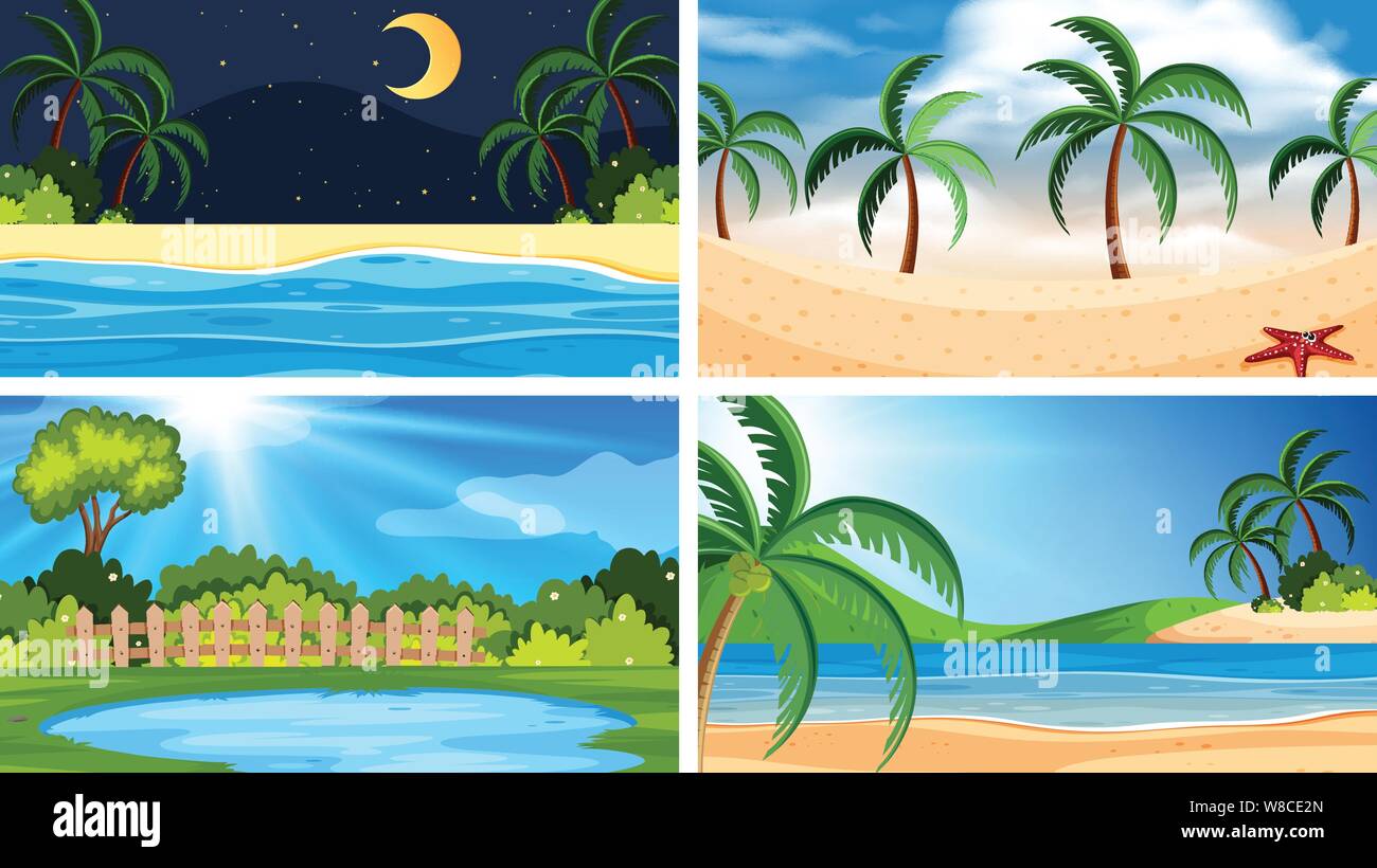 A set of outdoor scene including water illustration Stock Vector Image ...