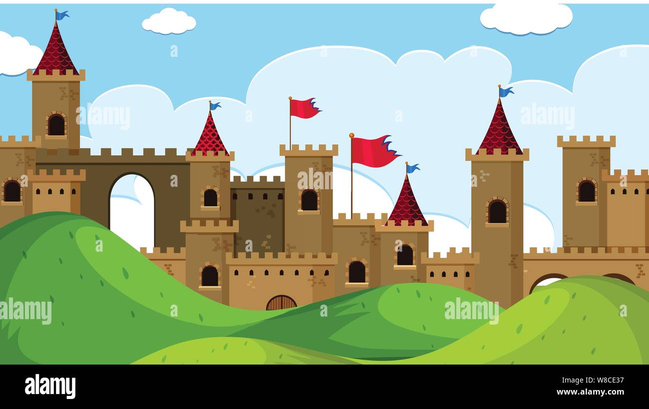 An outdoor scene with castle illustration Stock Vector Image & Art - Alamy