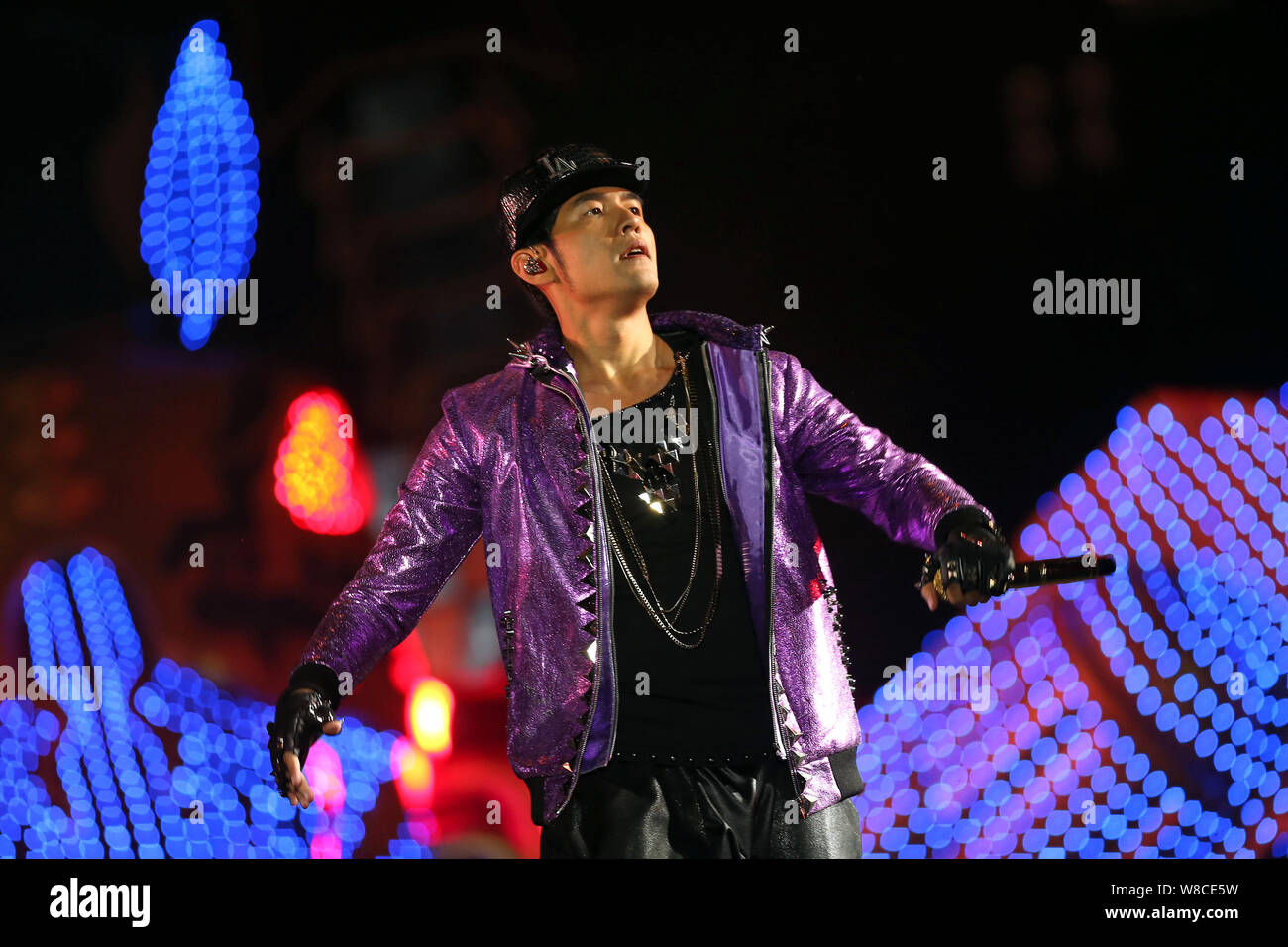 Taiwanese singer Jay Chou is pictured at the Tianjin concert during his 'Opus 2 Jay 2015 World Tour' in Tianjin, China, 25 April 2015. Stock Photo