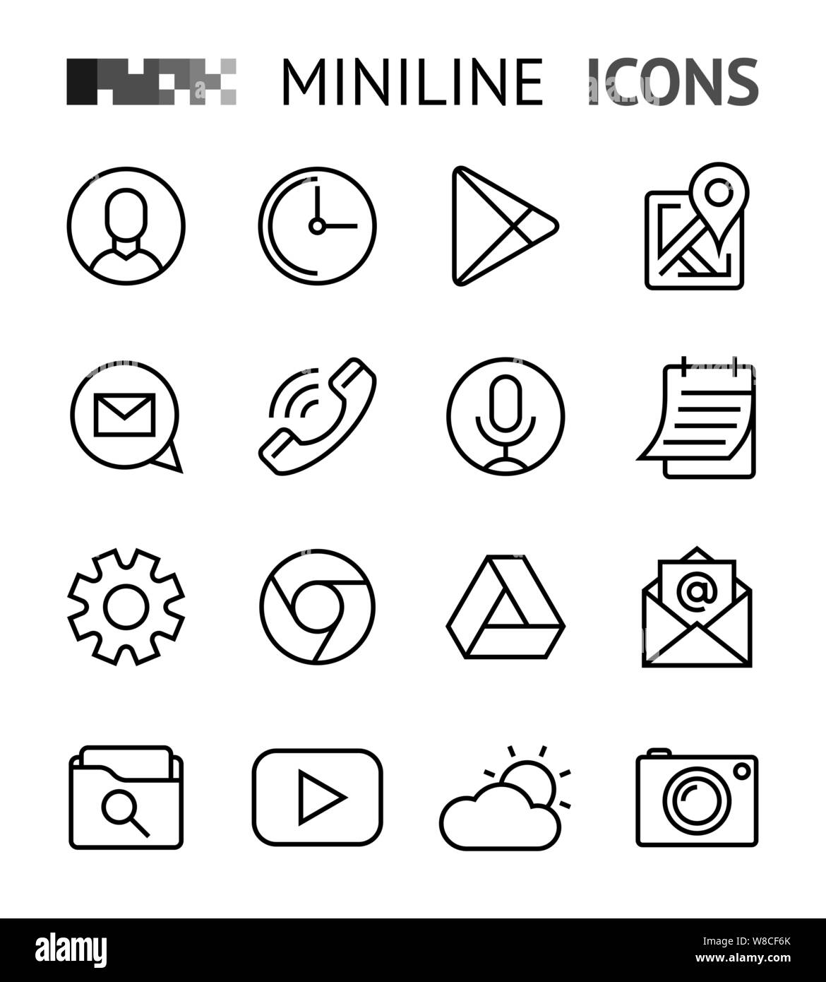 smart phone launcher black thin flat line icons isolated on white digital vector Stock Vector