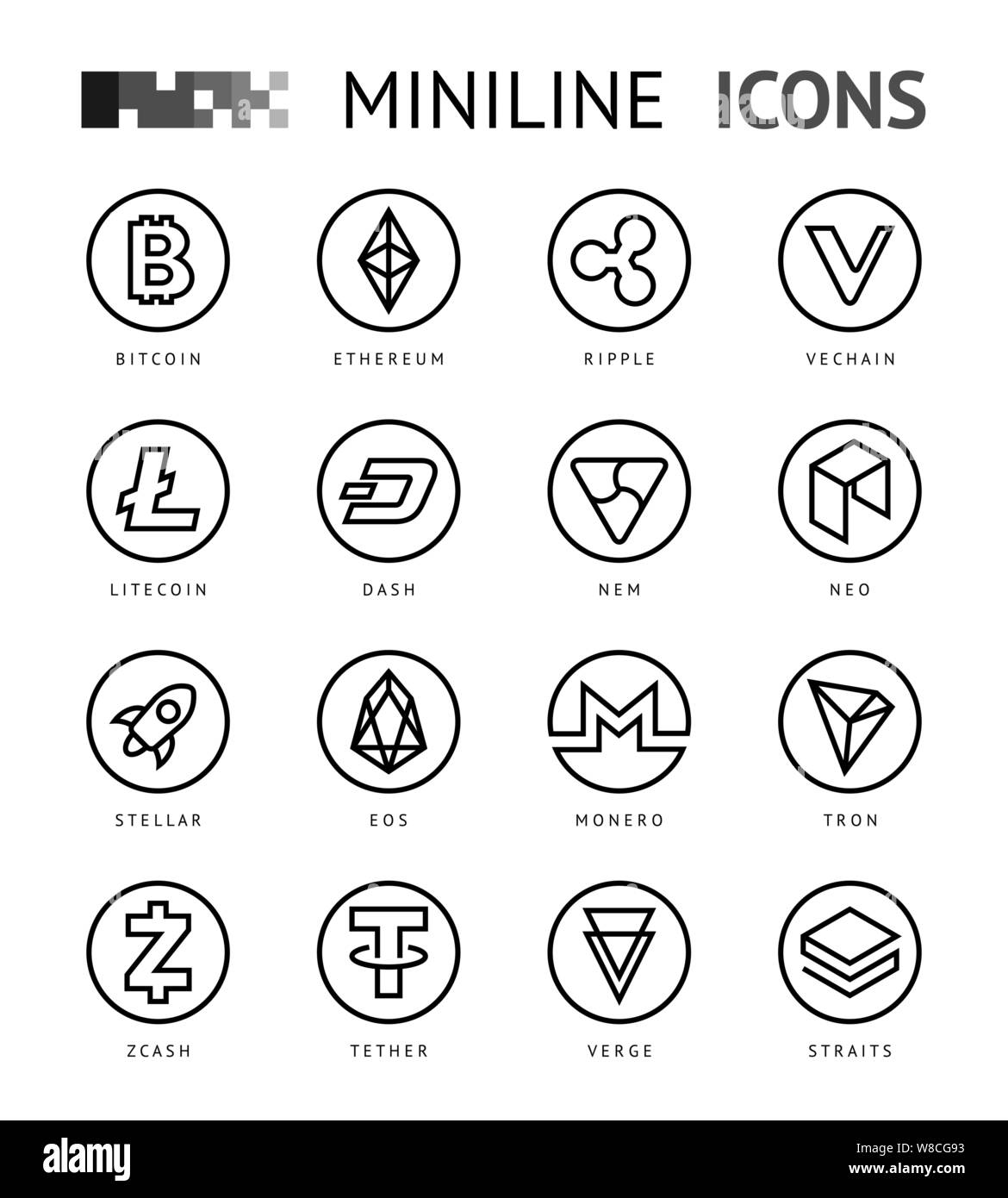 Crypto currency thin line icons isolated vector illustration Stock ...