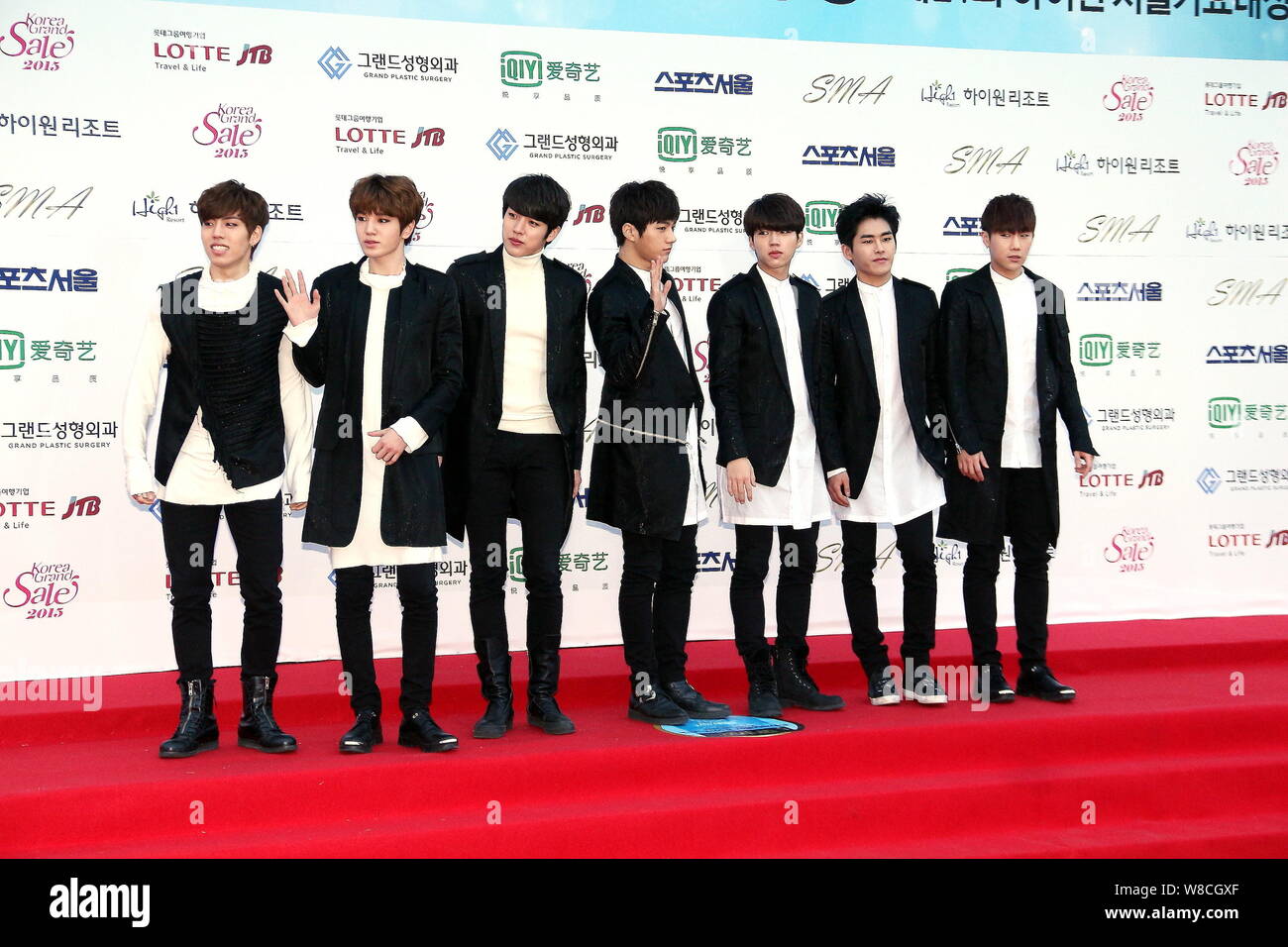 Members of South Korean K-pop group Infinite pose on the red carpet as they arrive for the 24th Seoul Music Awards in Seoul, South Korea, 22 January 2 Stock Photo - Alamy