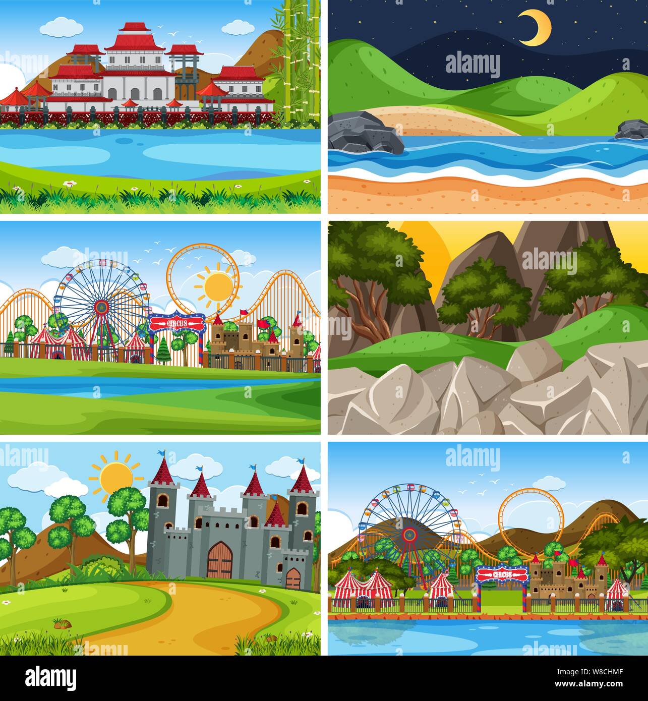 A set of outdoor scene including water illustration Stock Vector Image ...