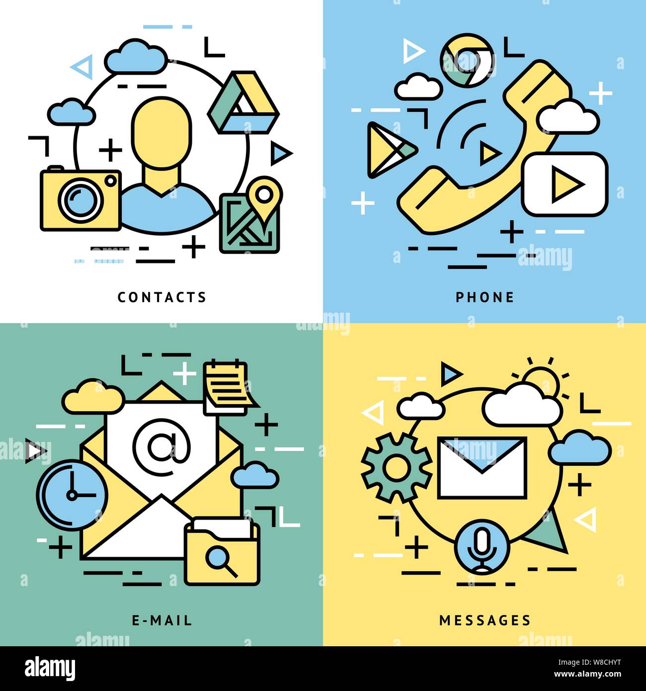 smart phone launcher black thin flat line background isolated on white digital vector illustration Stock Vector