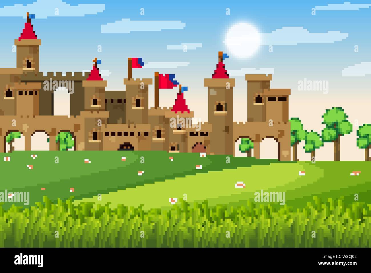 An outdoor scene with castle illustration Stock Vector Image & Art - Alamy