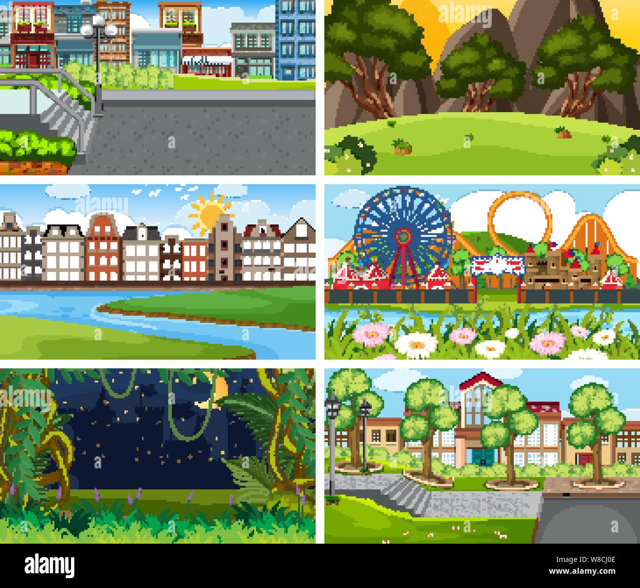 A set of outdoor scene including river illustration Stock Vector Image ...