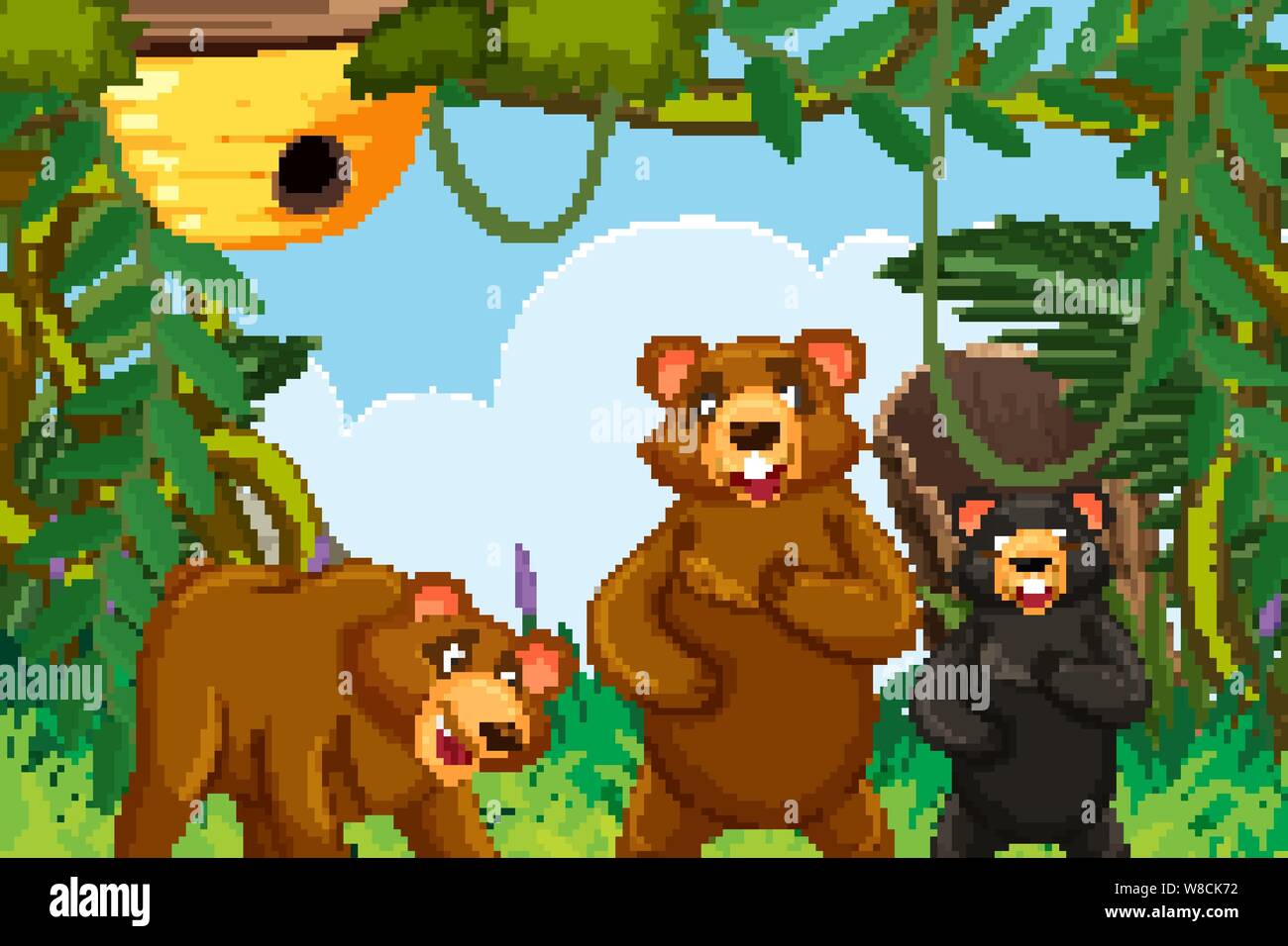 Bears in jungle scene illustration Stock Vector Image & Art - Alamy