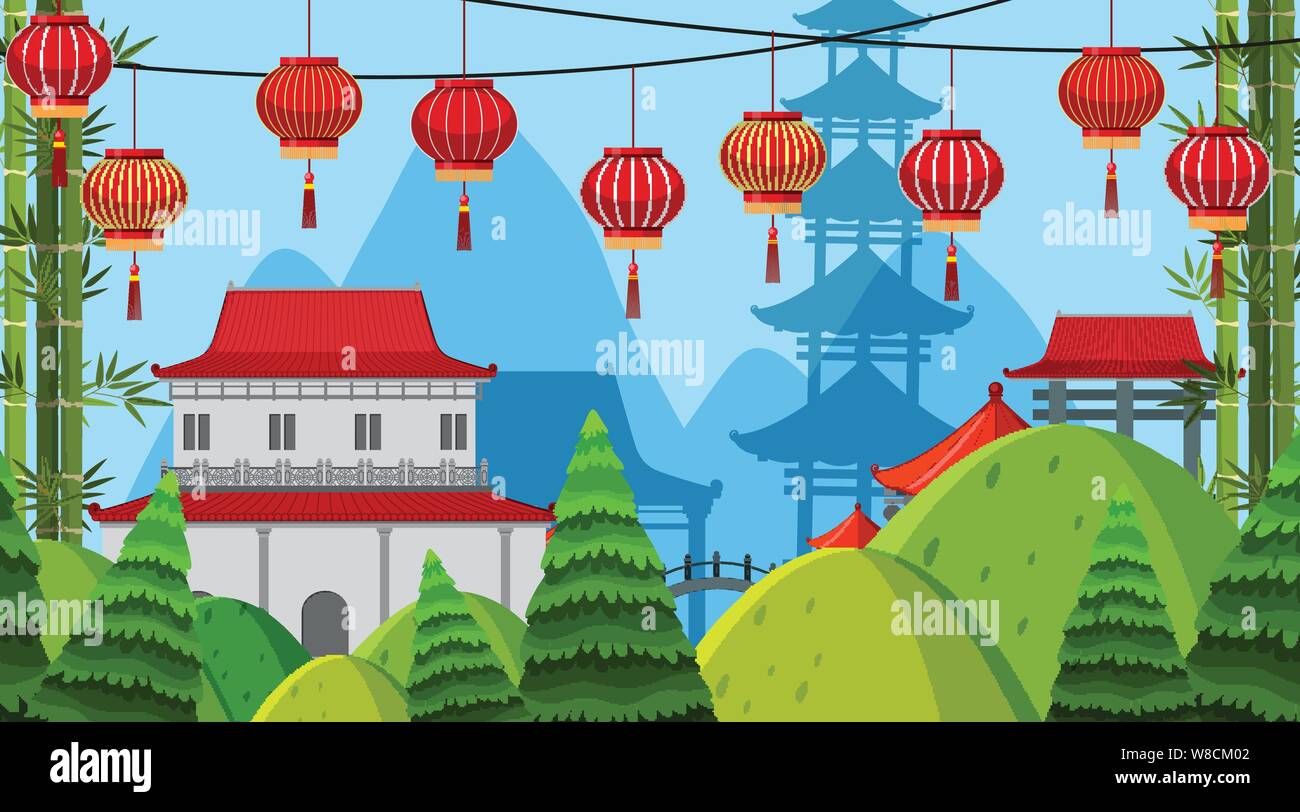 An outdoor scene with Asian castle illustration Stock Vector Image ...
