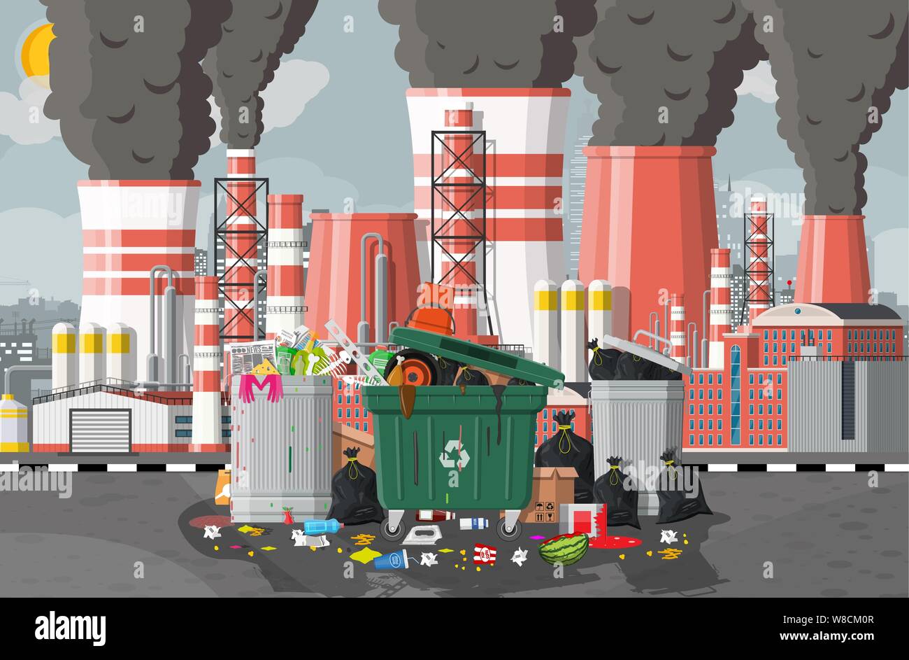 Plant smoking pipes. Garbage bin full of trash Stock Vector Image & Art