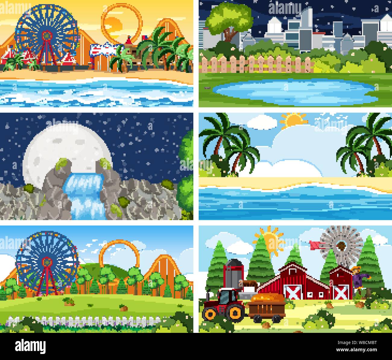 A set of outdoor scene including beach illustration Stock Vector Image ...