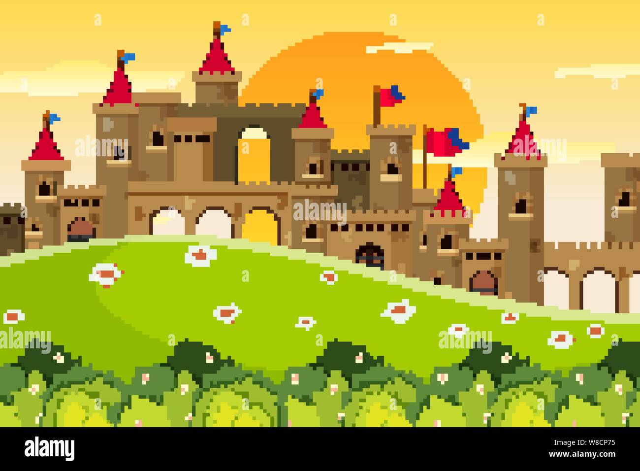 An outdoor scene with castle illustration Stock Vector Image & Art - Alamy