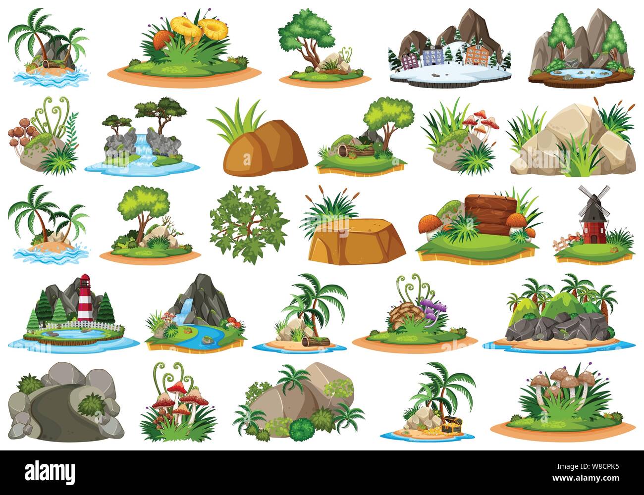 Large group of isolated objects theme - nature illustration Stock Vector