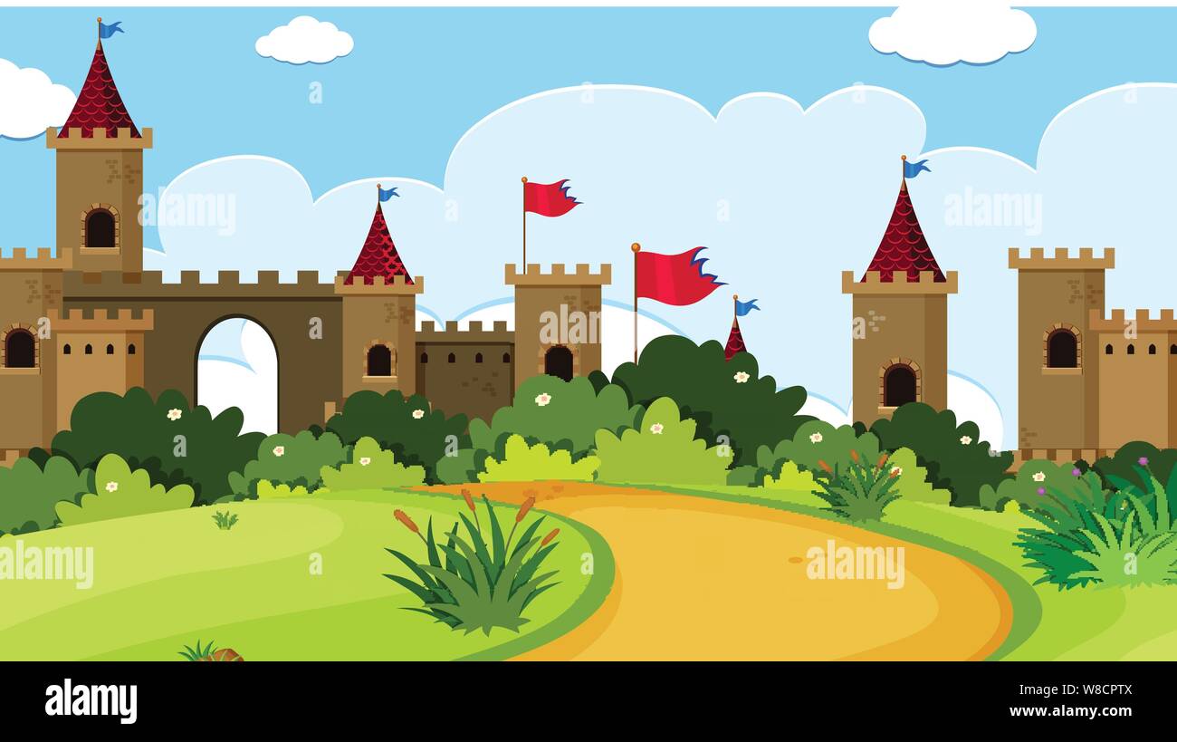 An outdoor scene with castle illustration Stock Vector Image & Art - Alamy