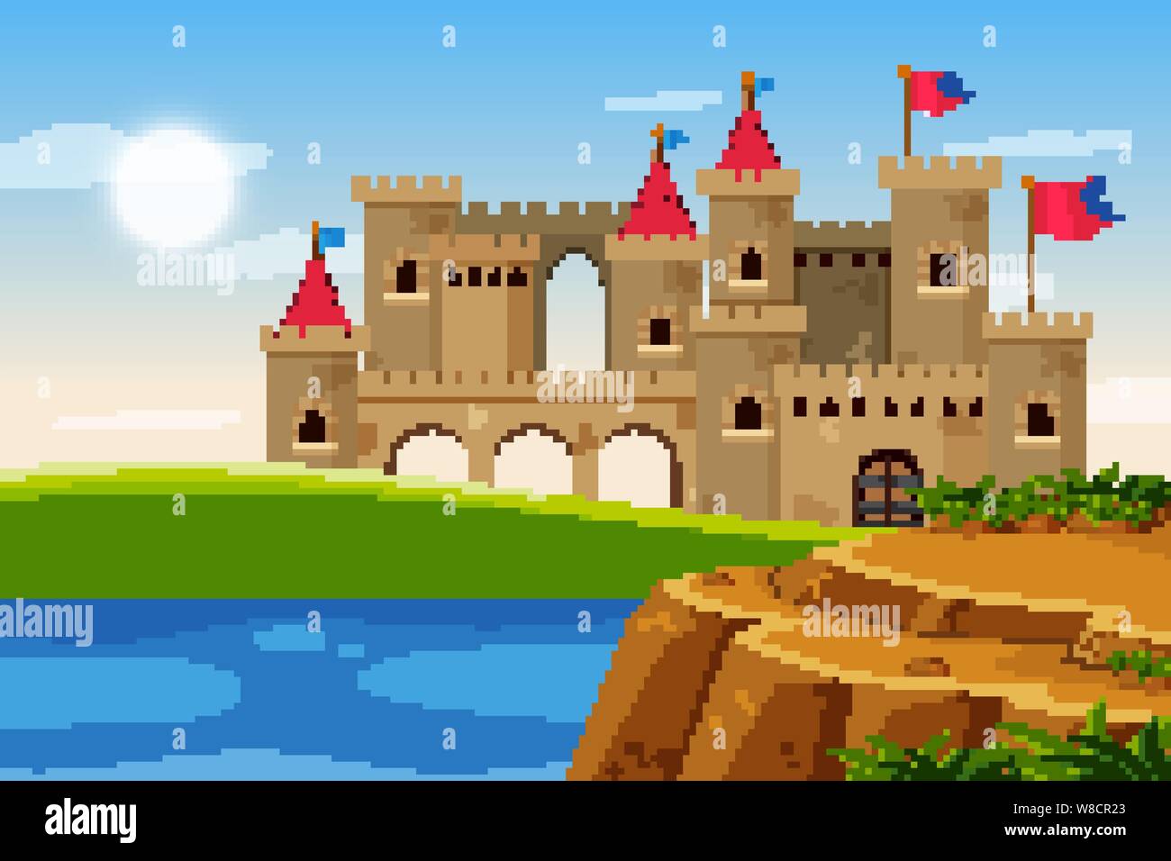 An outdoor scene with castle illustration Stock Vector Image & Art - Alamy
