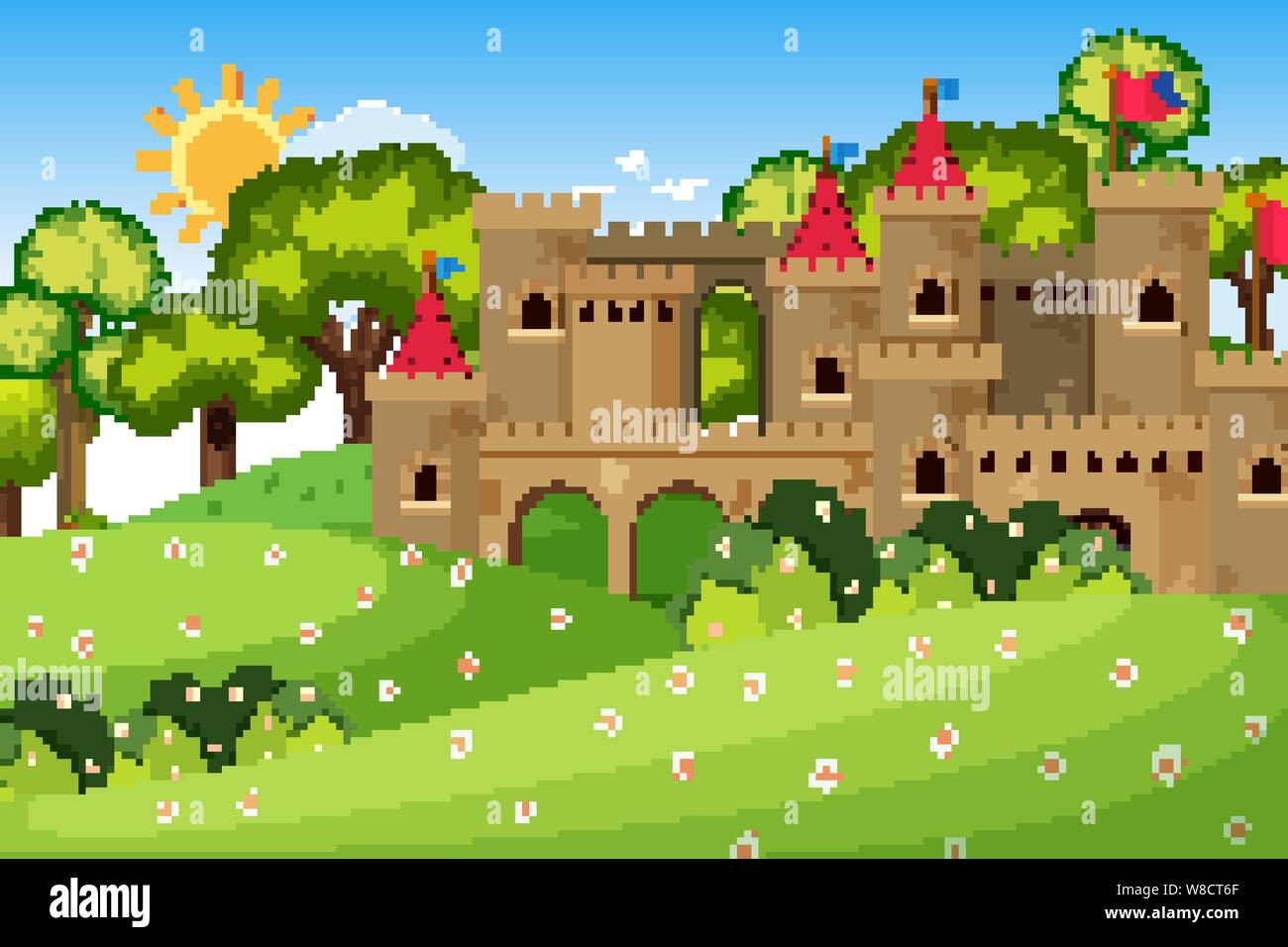 An outdoor scene with castle illustration Stock Vector Image & Art - Alamy