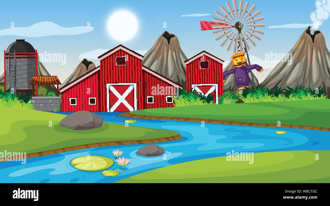 An outdoor scene with farm illustration Stock Vector Image & Art - Alamy