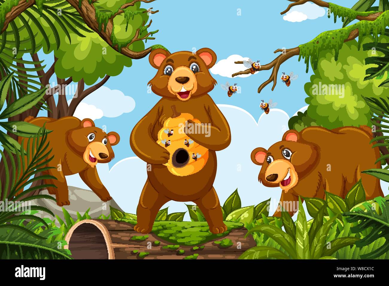 Honey bears in jungle scene illustration Stock Vector Image & Art - Alamy