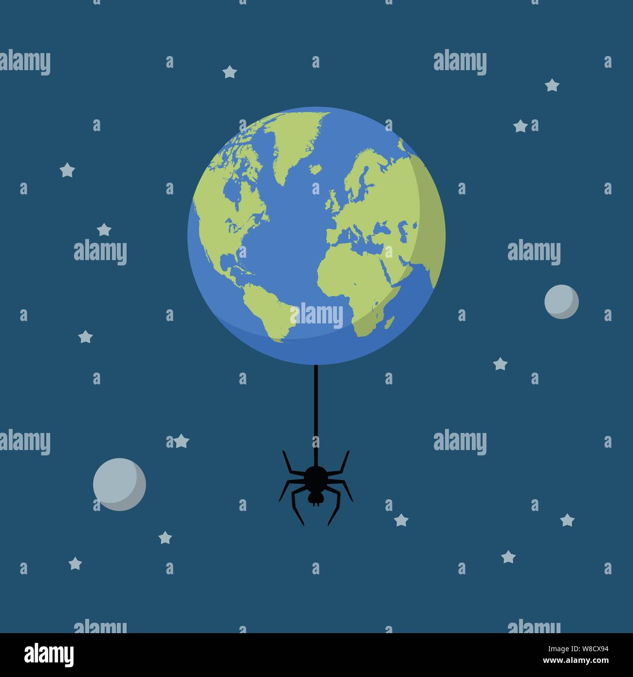 Planet earth with spider. Global network connection Stock Vector