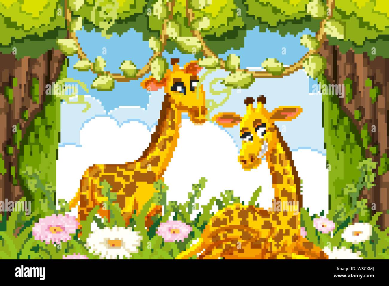 Giraffes in woods scene illustration Stock Vector Image & Art Alamy