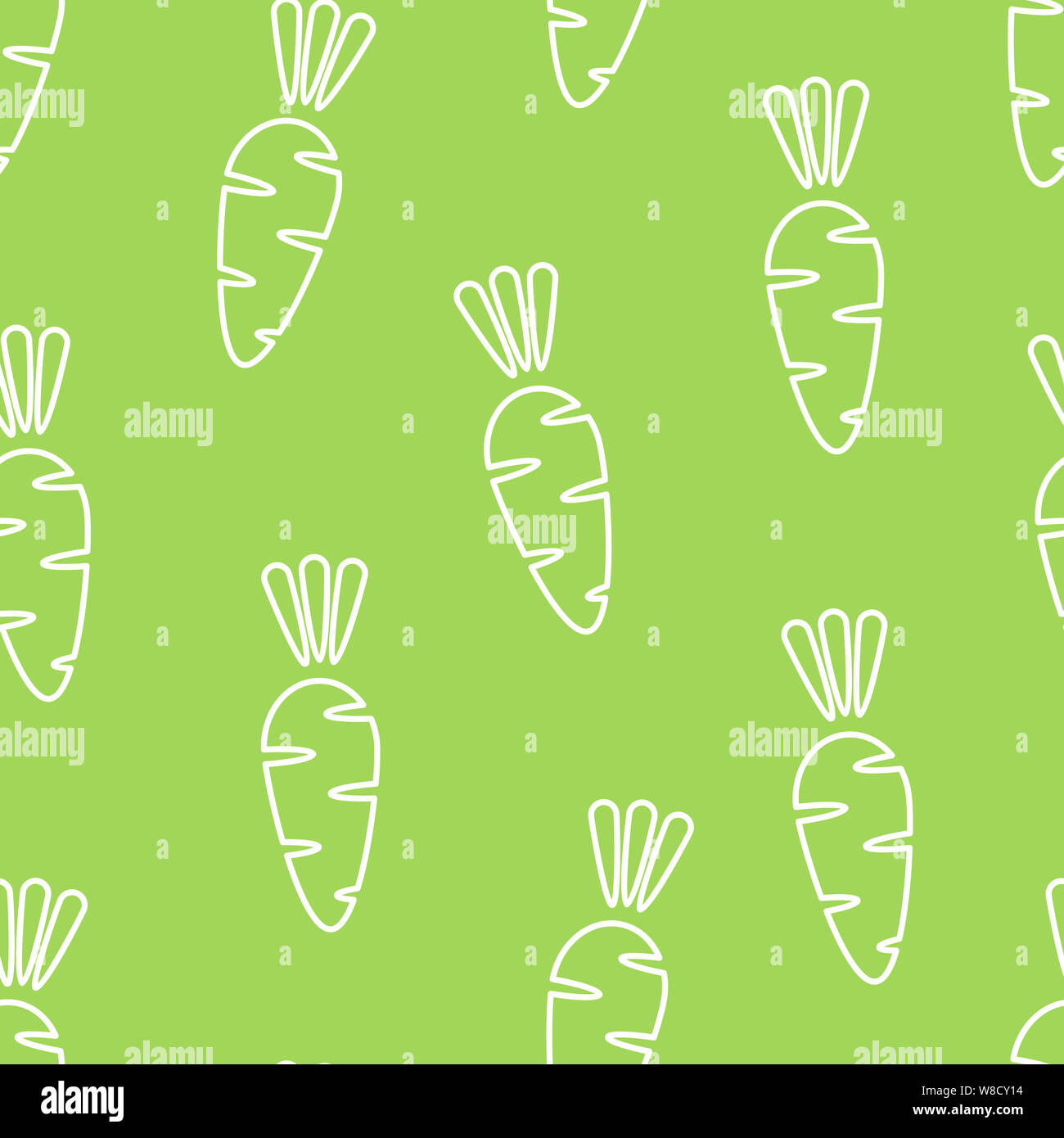 Carrot silhouette seamless vegetable pattern flat illustration. Natural food pattern design with outline carrot vegetable seamless texture in green and white colors for wrapping paper Stock Photo