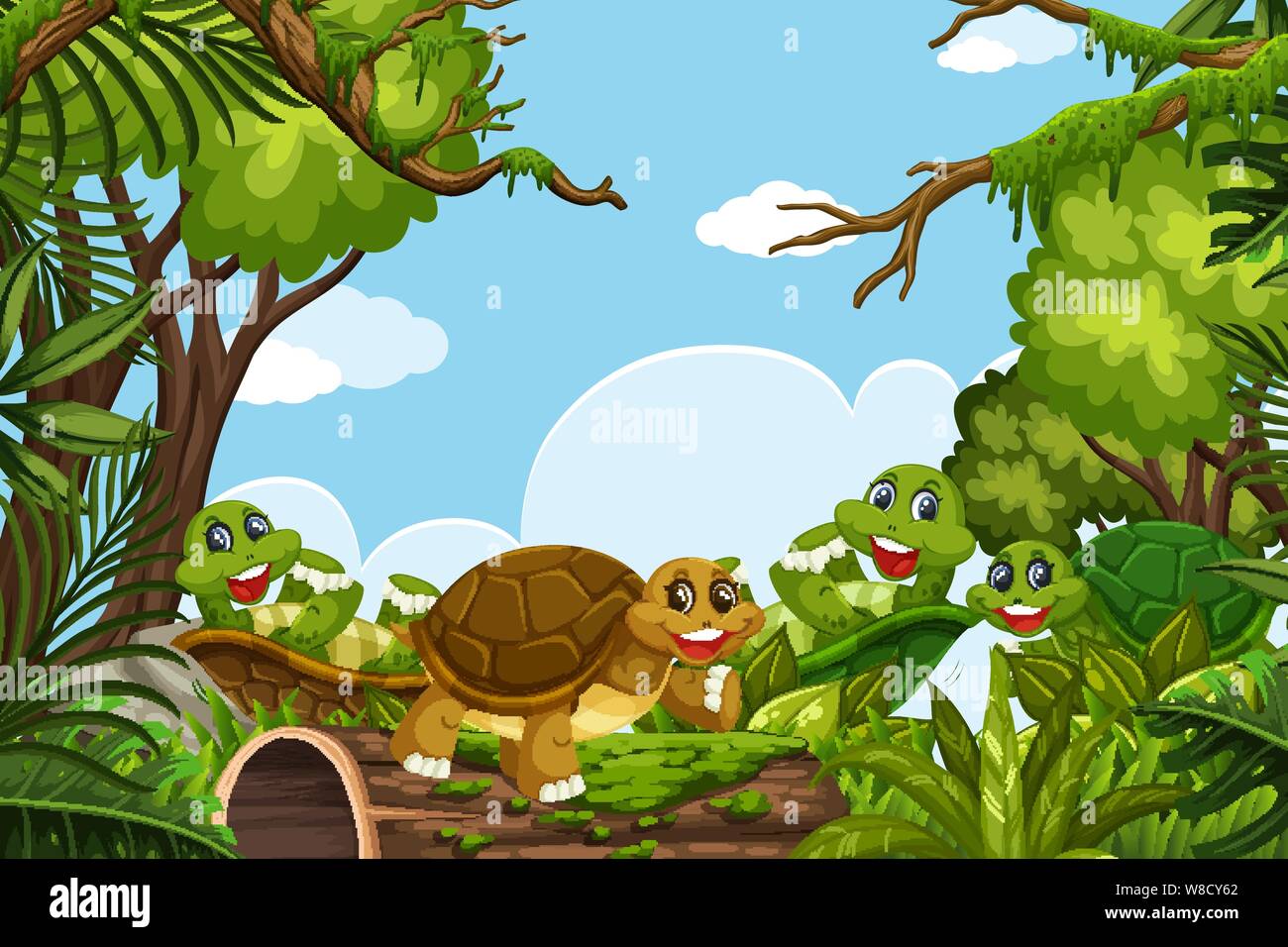 Turtles in jungle background illustration Stock Vector Image & Art - Alamy