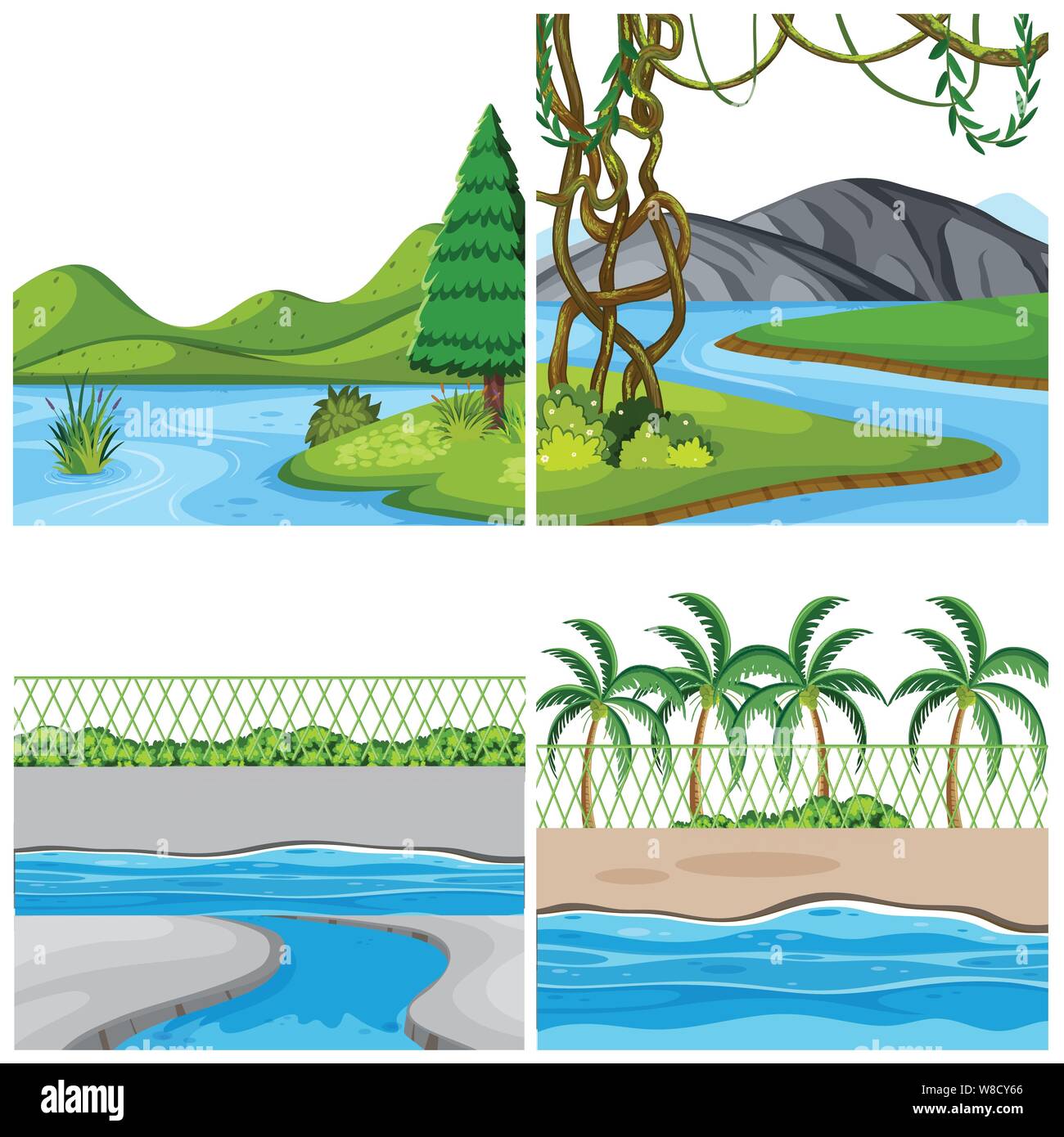 A set of outdoor scene including water illustration Stock Vector Image ...