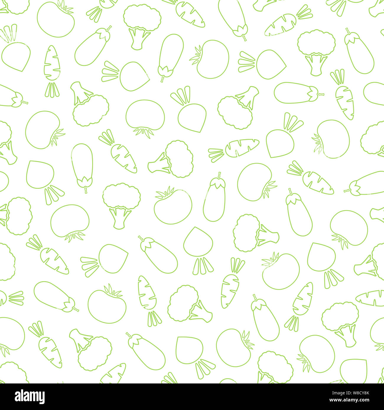 Outline seamless vegetable background flat illustration. Fresh food background in green and white colors with line silhouette vegetable seamless element for healthy diet decor or wallpaper Stock Photo