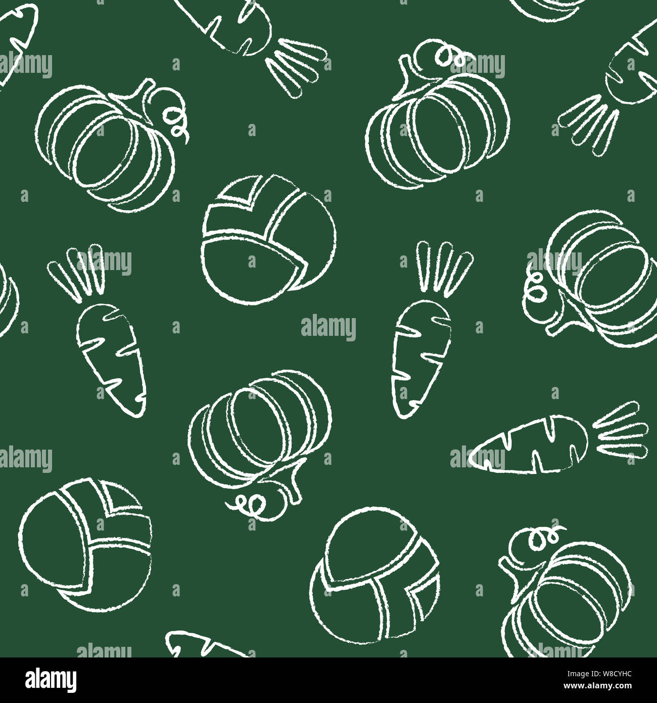Fresh vegetable chalk contour seamless pattern. Retro style trendy  background ornament with chalk silhouette vegetables on green chalkboard.  Seamless illustration for vintage wallpaper pattern Stock Photo - Alamy