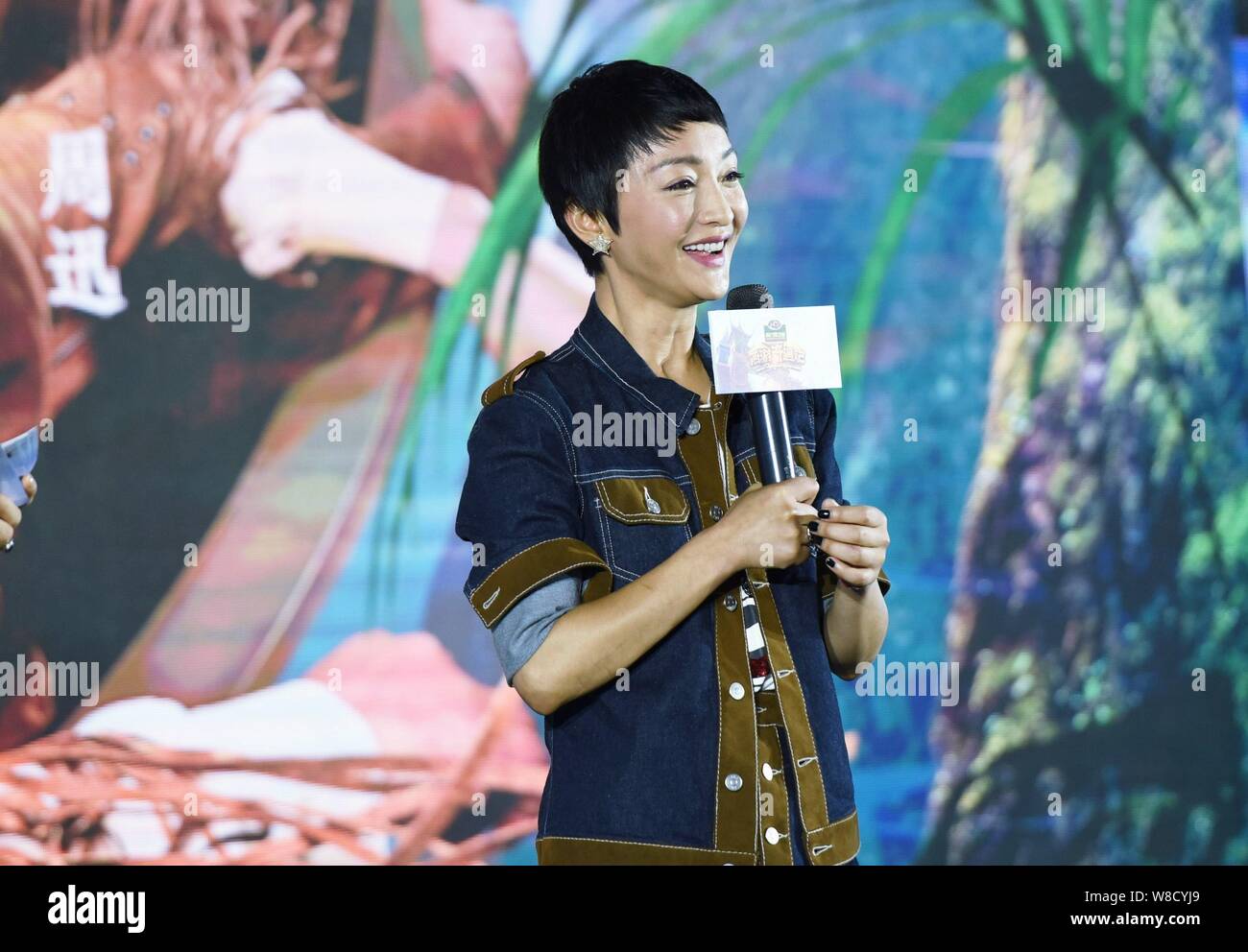 Chinese actress Zhou Xun speaks at a press conference for the film "On the way" in Hangzhou, east China's Zhejiang province, 10 December 2015. Stock Photo