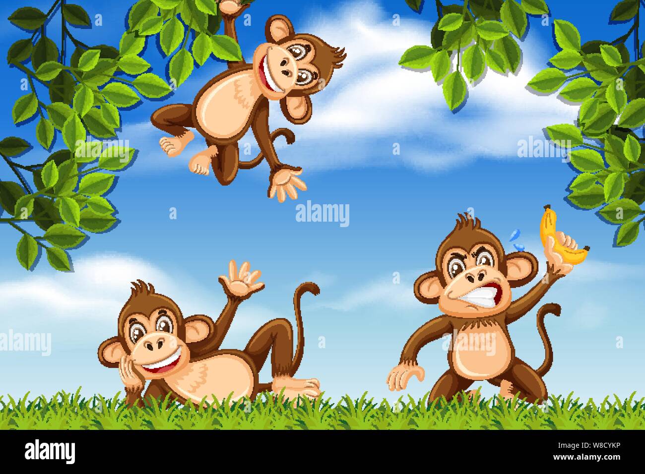 Monkeys in jungle scene illustration Stock Vector Image & Art - Alamy