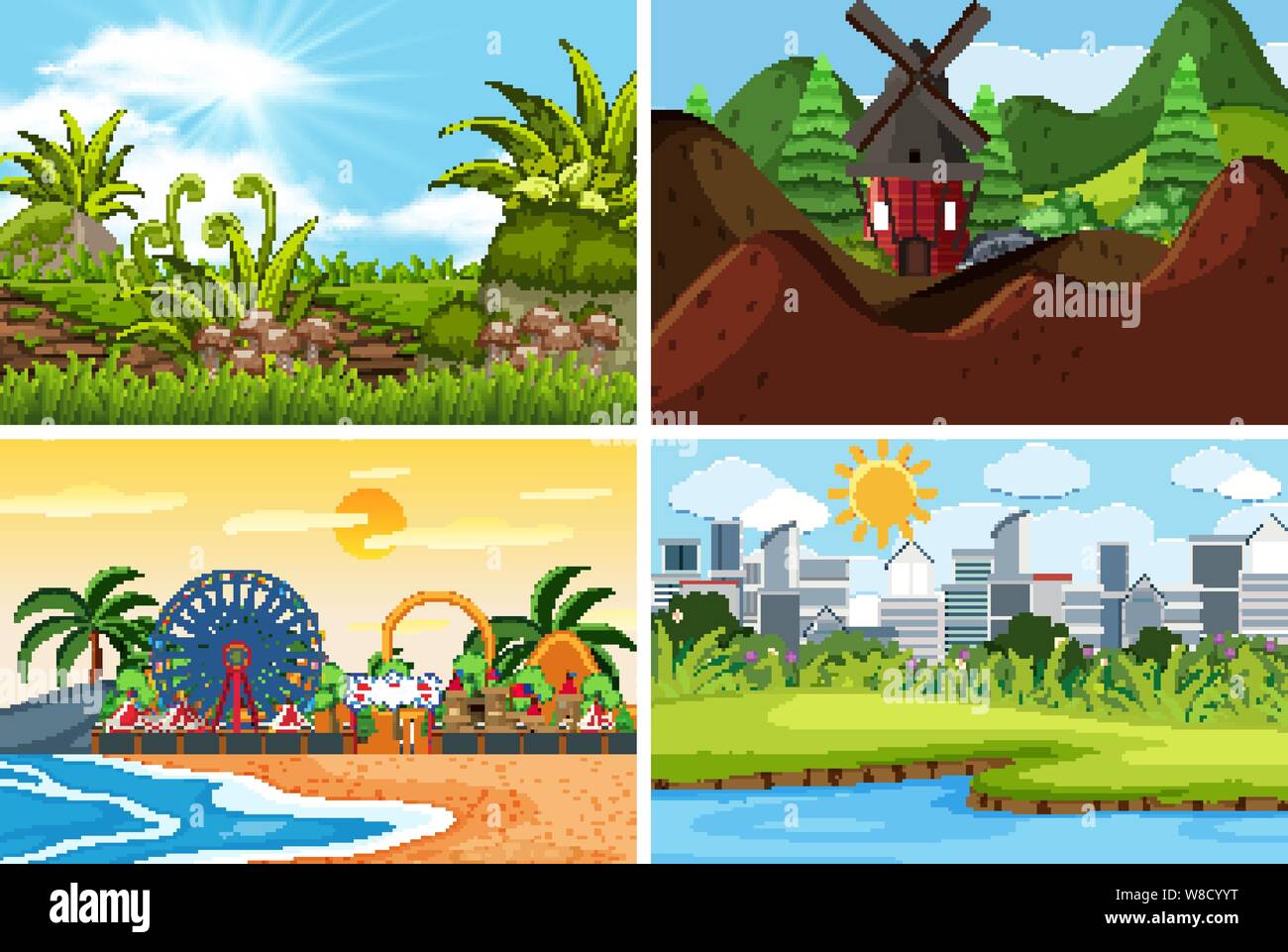 A set of outdoor scene including beach illustration Stock Vector Image ...