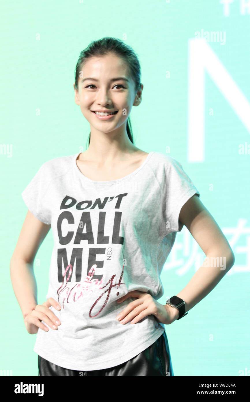 Hong Kong actress Angelababy poses during a promotional event for Adidas NEO  Label in Shanghai, China, 28 April 2015 Stock Photo - Alamy