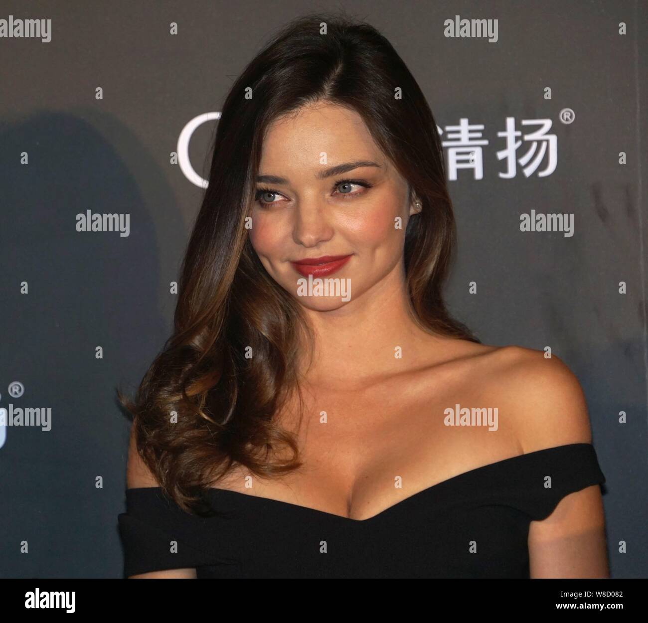 Australian model Miranda Kerr poses at a promotional event for Clear Shampoo in Shanghai, China, 18 June 2015. Stock Photo