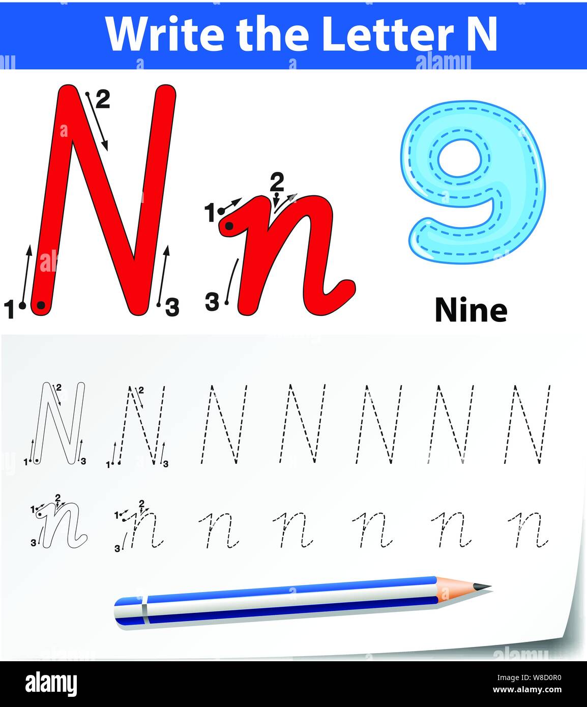 Tracing alphabet template for letter N illustration Stock Vector Image