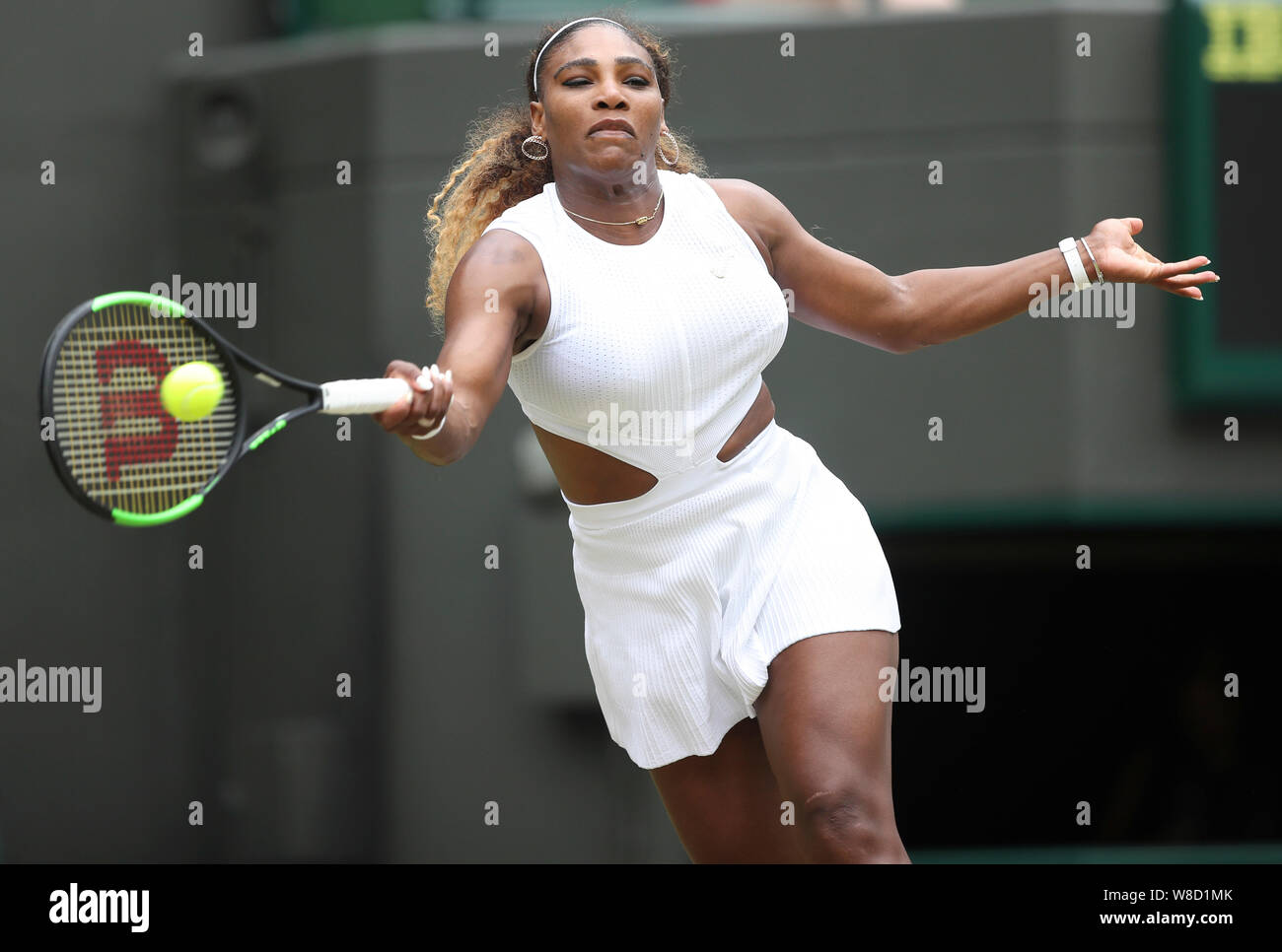 American tennis player Serena Williams playing forehand shot during 2019  Wimbledon Championships, London, England, United Kingdom Stock Photo - Alamy