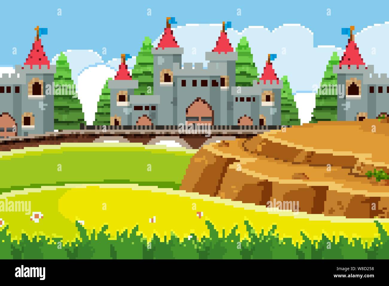 An outdoor scene with castle illustration Stock Vector Image & Art - Alamy