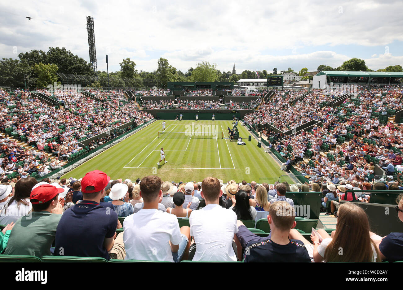 Over view of the stadium during the match between Stan Wawrinka vs Reilly Opelka in 2019 Wimbledon Championships, London, England, United Kingdom Stock Photo
