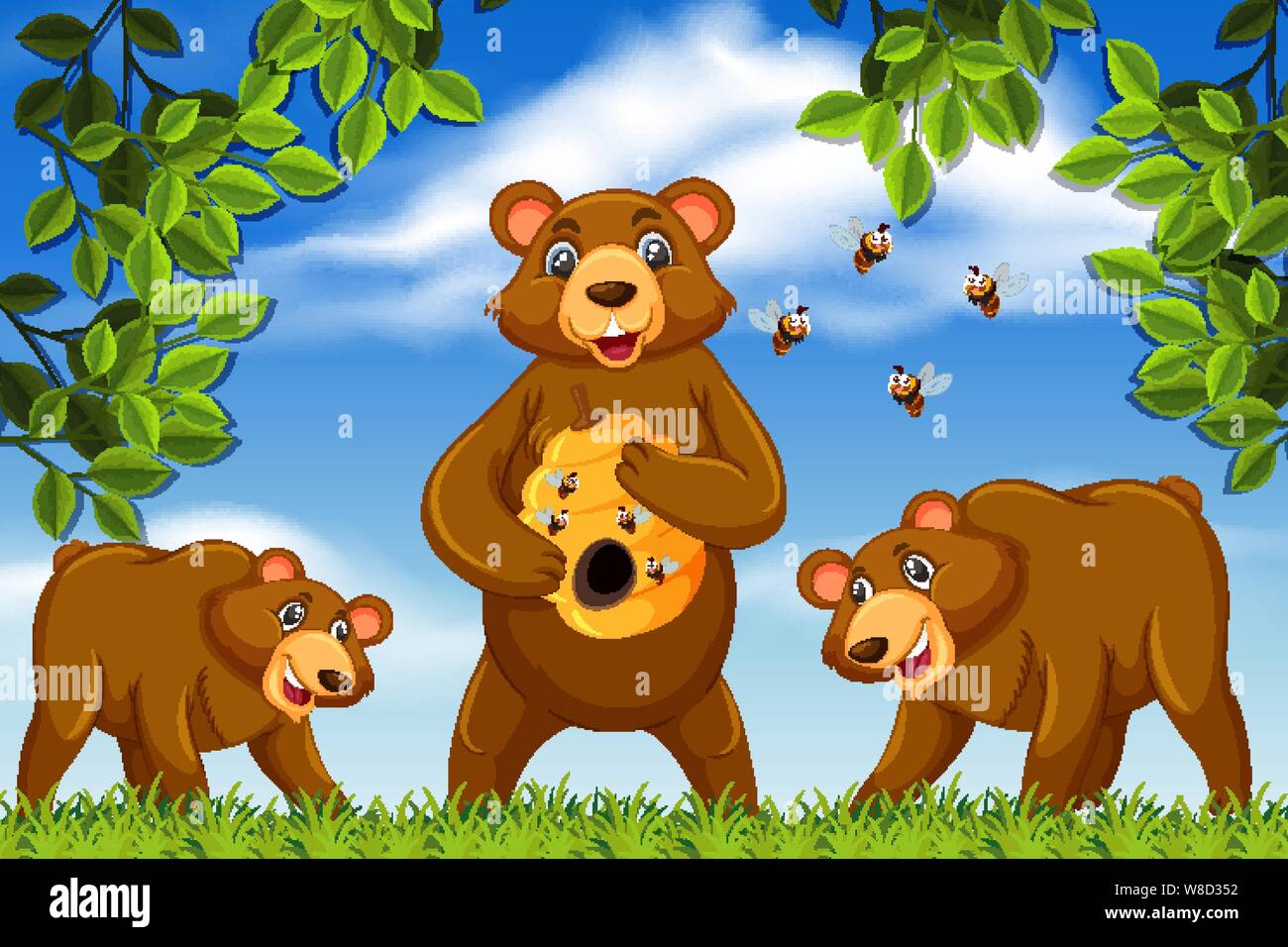 Honey bears in jungle scene illustration Stock Vector Image & Art - Alamy