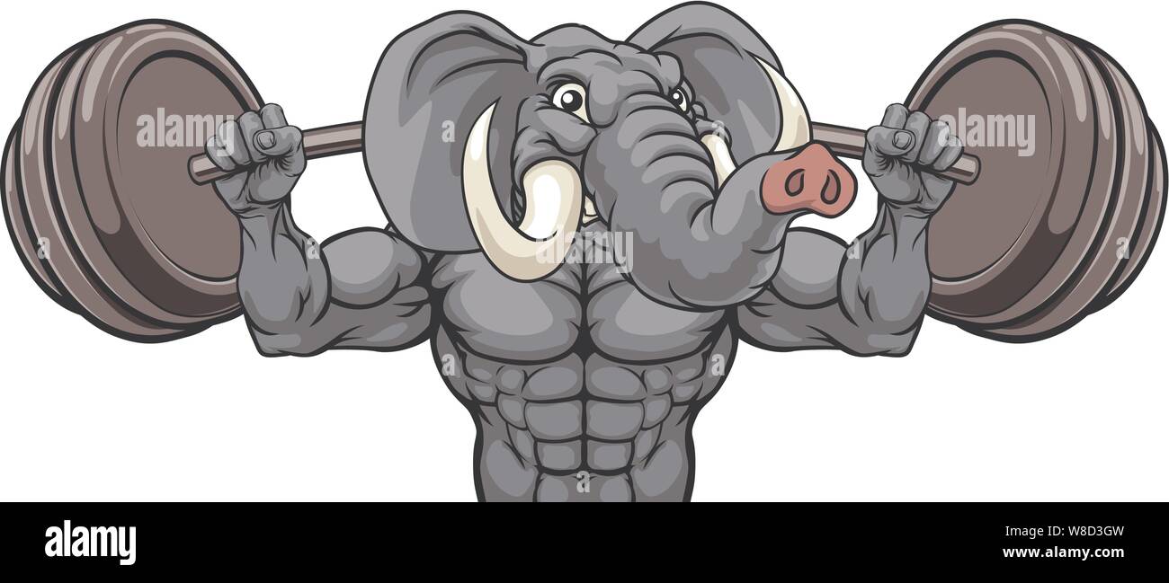 Elephant Mascot Weight Lifting Body Builder Stock Vector