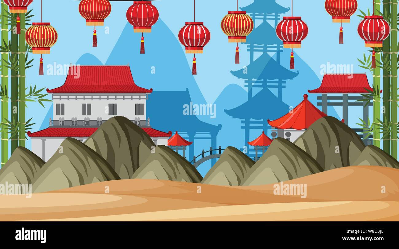 An outdoor scene with Asian castle illustration Stock Vector Image ...