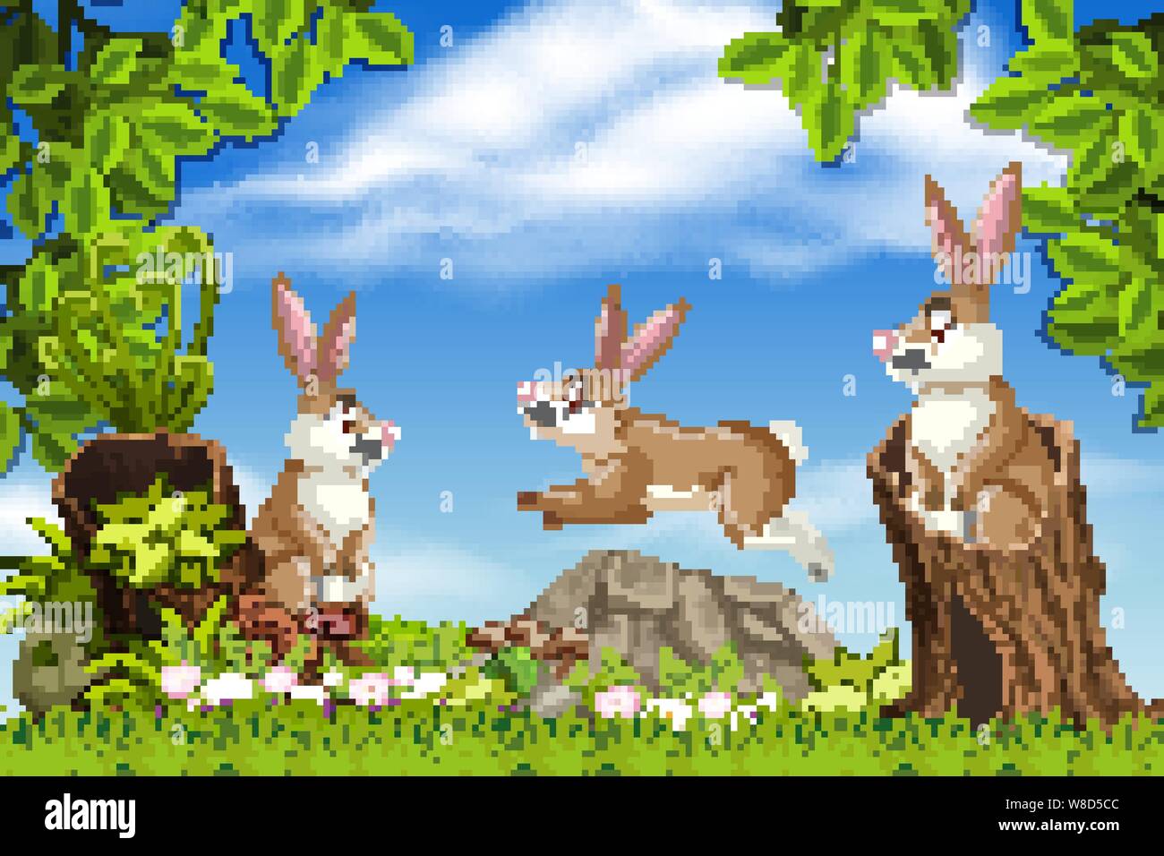 Rabbits in jungle scene illustration Stock Vector Image & Art Alamy