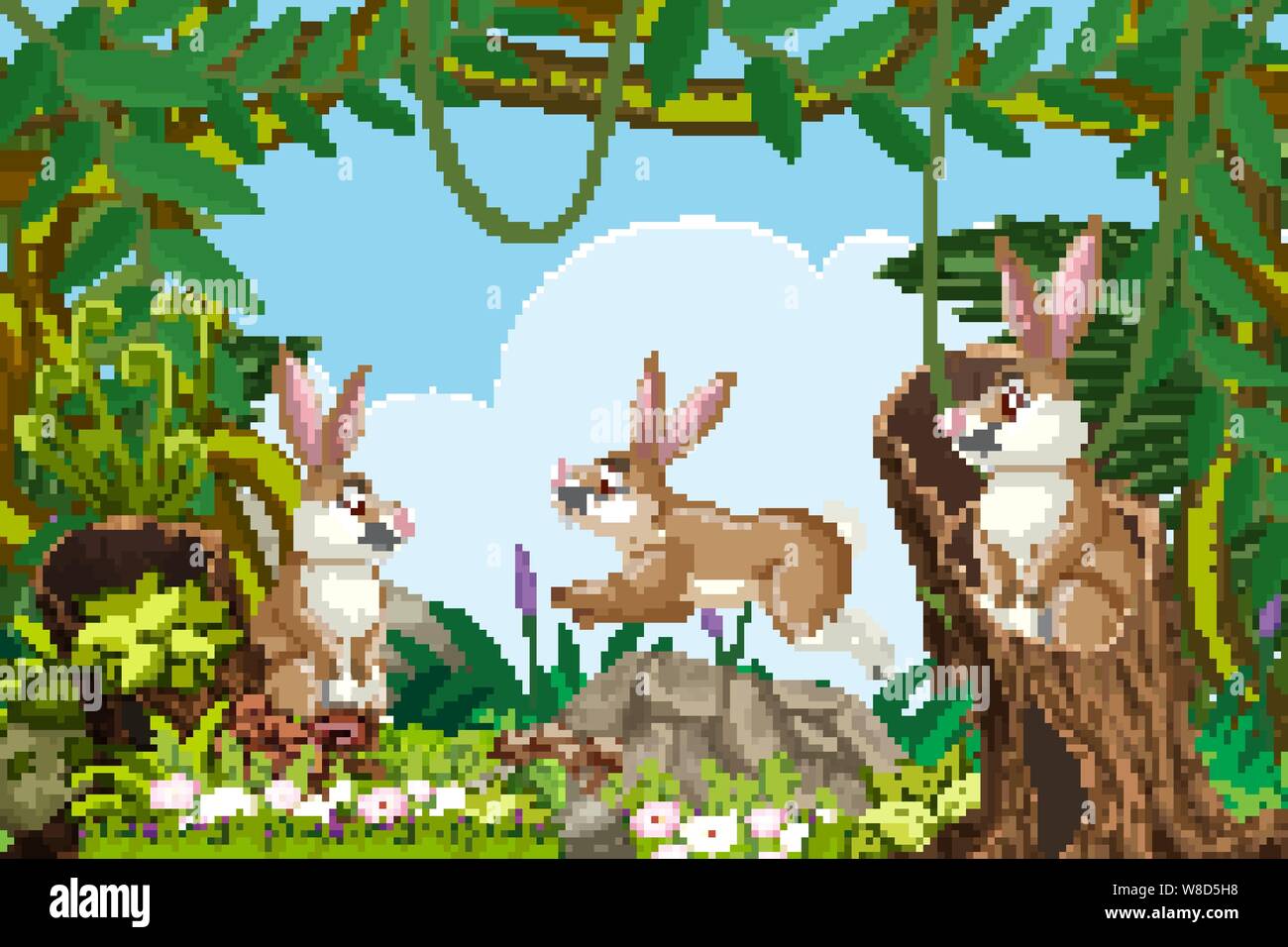 Rabbits in jungle scene illustration Stock Vector Image & Art Alamy