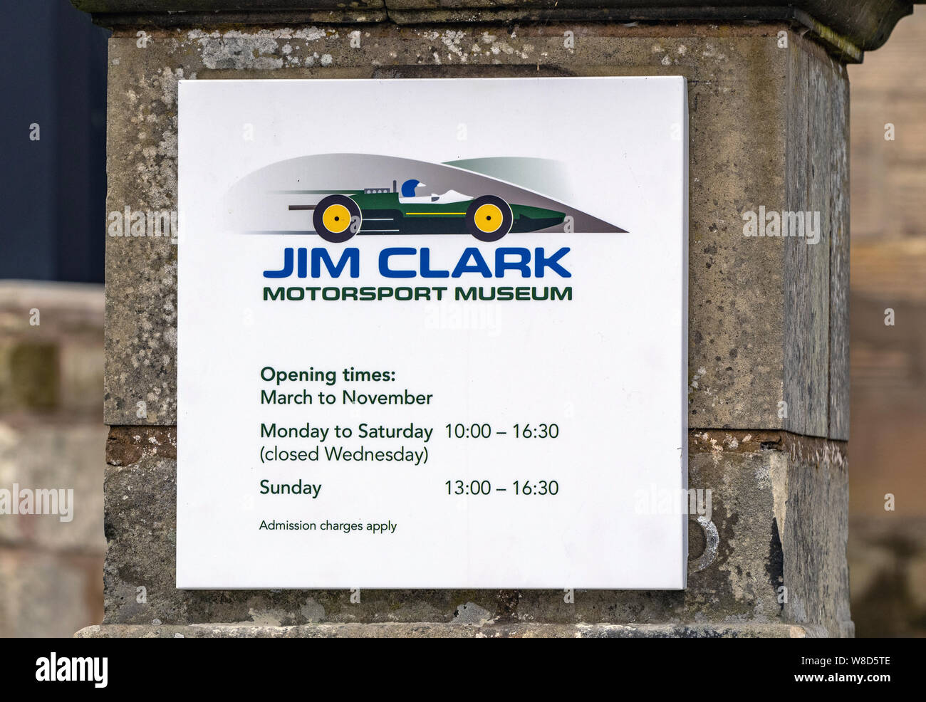 The Jim Clark Motorsport Museum in the market town of Duns in the Scottish Borders is dedicated to the life and motor racing career of Jim Clark. Stock Photo