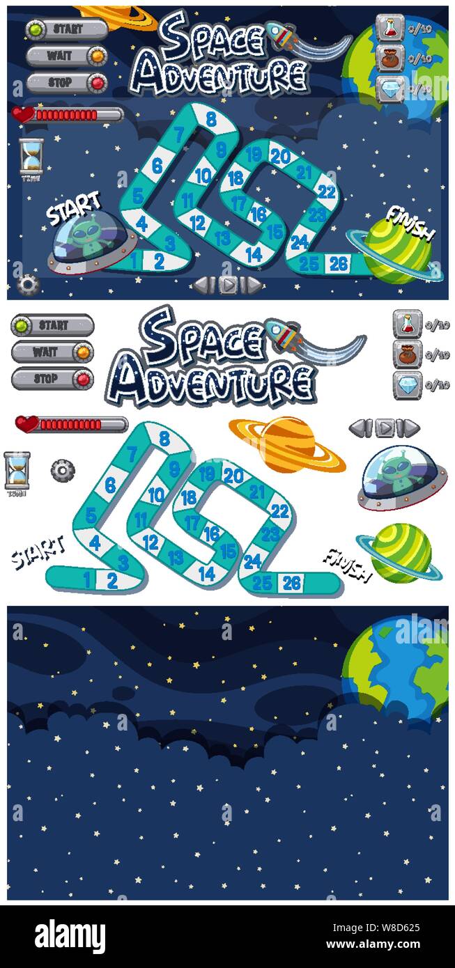 Set of game template with stars and aliens at night illustration Stock ...